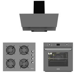 ALVEUS GRİ CAM DİJİTAL/DOKUNMATİK 3'LÜ ANKASTRE SET (F17-GLS640-MFA627) - ALVEUS