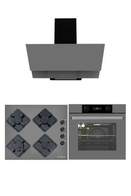 ALVEUS GRİ CAM DİJİTAL/DOKUNMATİK 3'LÜ ANKASTRE SET (F17-GLS640-MFA627) - 1