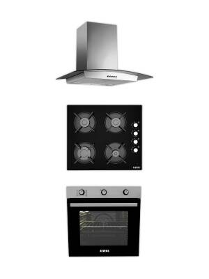 ALVEUS İBER 615 INOX/SİYAH 3'LÜ ANKASTRE SET [İBERINOX-GLS640SİYAH-615INOX] - 1