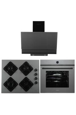 Alveus Kurox 3'lü Gri Ankastre Set(Cam Gazlı Ocak + Turbo Fırın)(3000-KLS670-MFA631) - 1