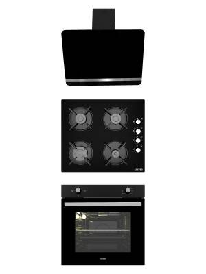 ALVEUS NEW 604 SİYAH CAM 3'LÜ ANKASTRE SET [BİNDESİT-GLS640-MFA604] - 1